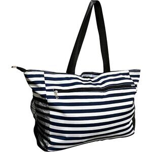 Nicav Women's Blue Stripe Large Utility Pockets Zip Top Sustainable Tote Bags